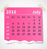 Calendar july 2016 colorful torn paper