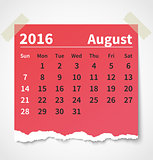 Calendar august 2016 colorful torn paper