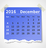Calendar december 2016 colorful torn paper