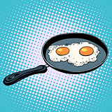 Frying pan with fried eggs finished dish