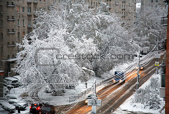 Snow early morning in Nizhny Novgorod
