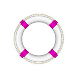 Life buoy in white and purple design with rope around