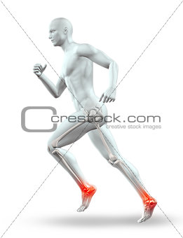 3D male figure running with skeleton