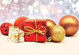 Christmas background with gifts and decorations