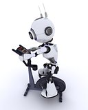 Robot at the gym on an exercise bike