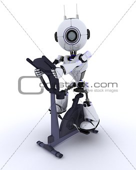 Robot at the gym on an exercise bike