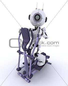 Robot at the gym on a cross trainer