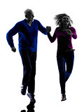 couple senior running jumping happy  silhouette
