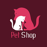 Cat and dog tender embrace, sign for pet shop logo