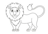 Cute modest lion with fluffy mane and kind muzzle, coloring book