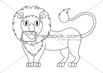 Cute modest lion with fluffy mane and kind muzzle, coloring book