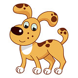 Cartoon smiling light ginger spotty puppy, cute naughty dog