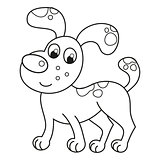 Cartoon smiling spotty puppy, naughty dog, coloring book page