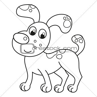 Cartoon smiling spotty puppy, naughty dog, coloring book page