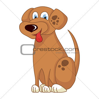 Cartoon smiling light brown spotty puppy, vector illustration of cute naughty dog