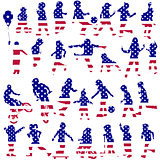 Set of children silhouettes patterned in USA flag