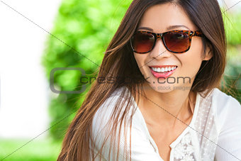 Beautiful Chinese Asian Woman Girl Wearing Sunglasses