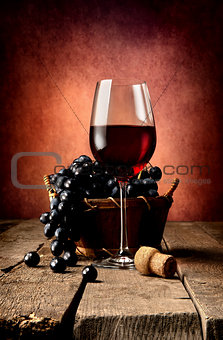 Basket of grape and wine