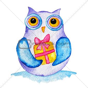funny owl with a present