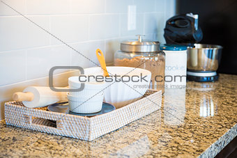 Marble Kitchen Counter Top, Subway Tile Backsplash and Baking Ac