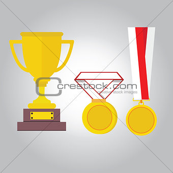 medal gold vector illustration medals ribbon trophy winner icon flat
