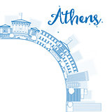 Outline Athens Skyline with Blue Buildings and copy space