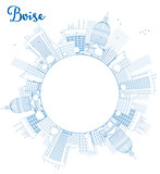 Outline Boise Skyline with Blue Building and copy space.