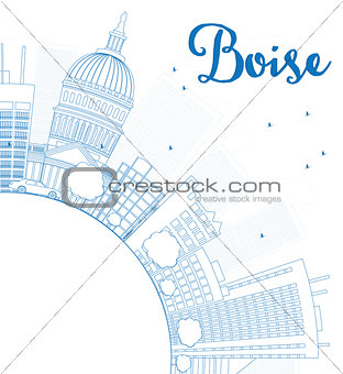 Outline Boise Skyline with Blue Building and copy space