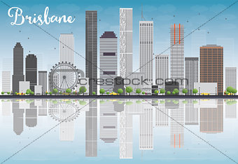 Brisbane skyline with grey building and blue sky