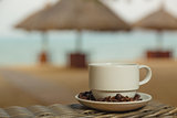 coffee on the background of the sea