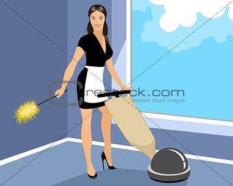 Housekeeper cleans room