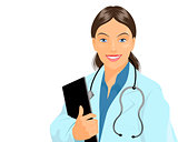 Affable doctor with tablet