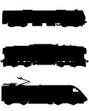 Three trains silhouettes