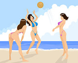 Three girls playing volleyball