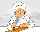 Chef cuts carrots