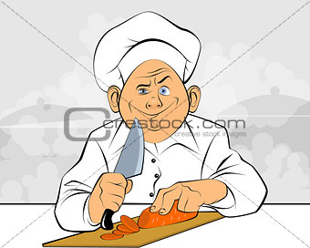 Chef cuts carrots