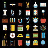 Big Flat Back to School Objects Set over Black Background