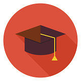 Flat Education Graduate Hat Circle Icon with Long Shadow