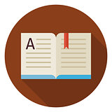 Flat Education Reading Open Book Circle Icon with Long Shadow