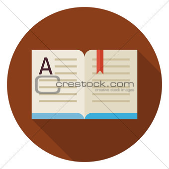 Flat Education Reading Open Book Circle Icon with Long Shadow