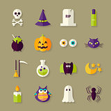 Flat Magic Halloween Witch Objects Set with Shadow