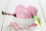 Strawberry ice cream in bowl
