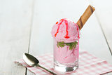 Pink ice cream in glass