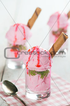 Cups of pink ice cream