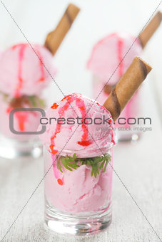 Strawberry ice cream in cups