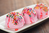 Close up colorful pink ice cream