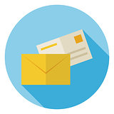 Flat Mail Envelope with Post Letter Circle Icon with Long Shadow