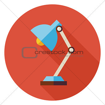 Flat Office Workplace Desk Lamp Circle Icon with Long Shadow