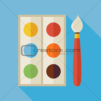 Flat Palette with Colorful Paints and Paintbrush Illustration wi