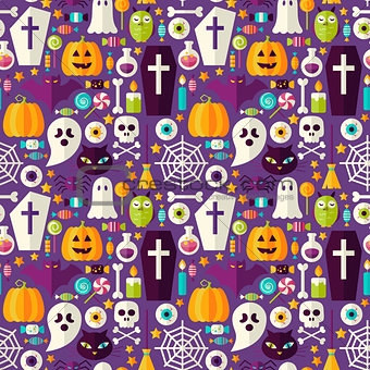 Flat Purple Halloween Party Seamless Pattern